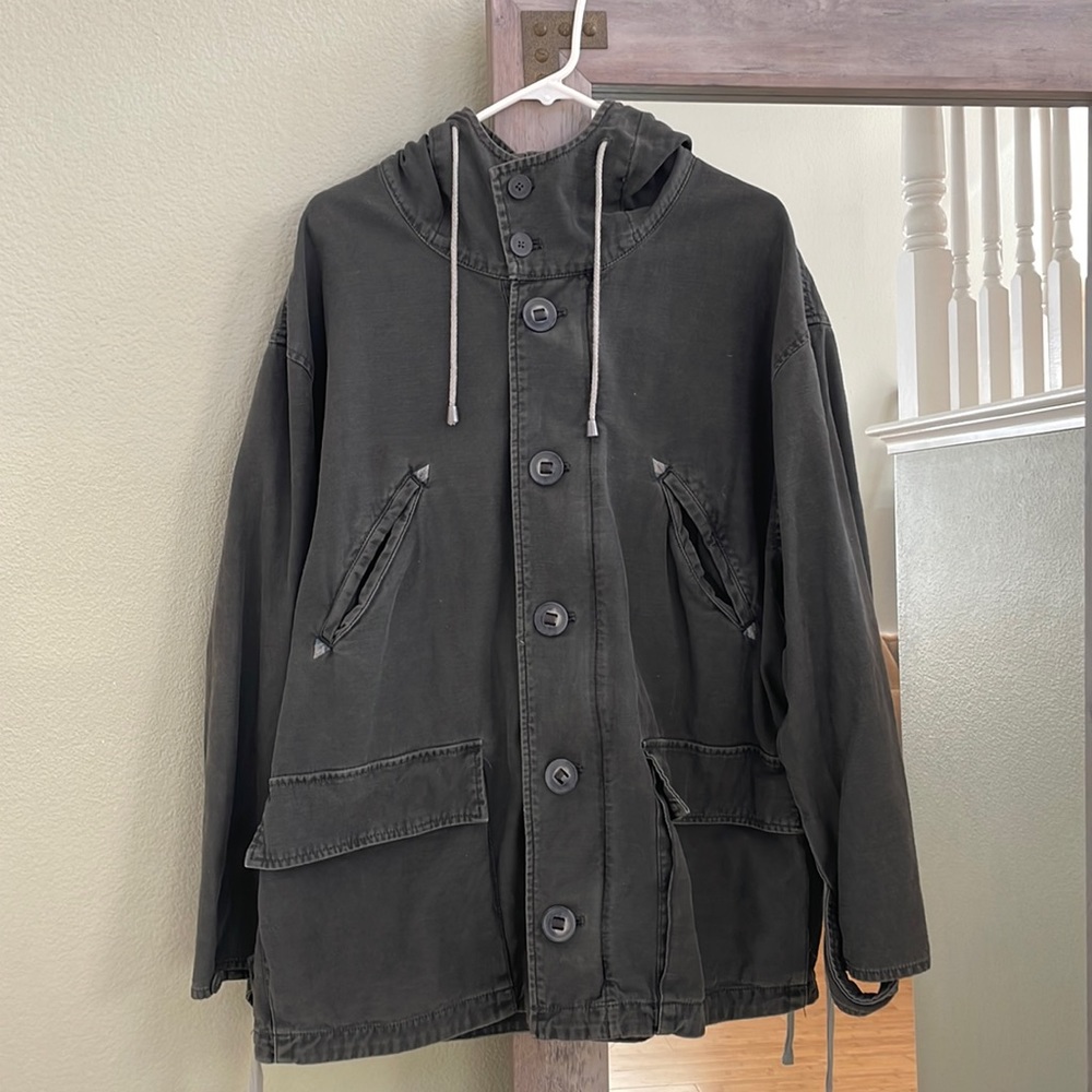 Free People jacket. It’s a gray washed look. Only tried on once.